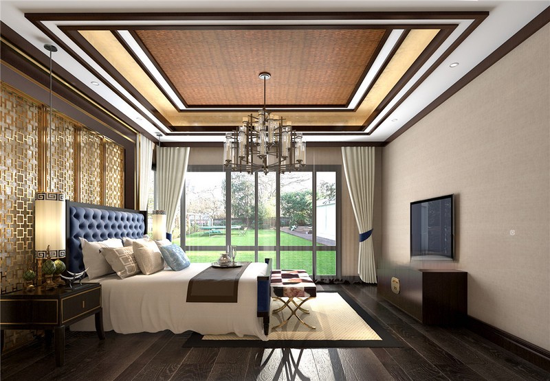 上海上海桃花源1200平新中式风格别墅卧室装修效果图