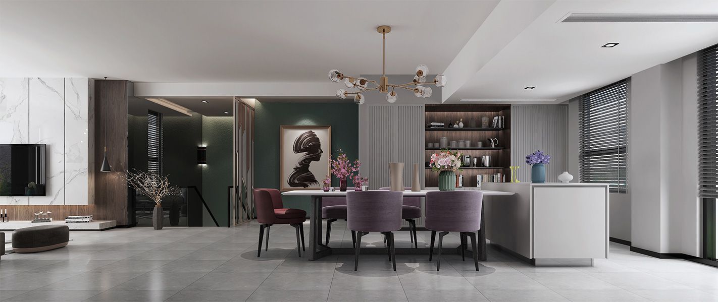 浦东尼德兰官邸420平现代极简风格大平层餐厅装修效果图