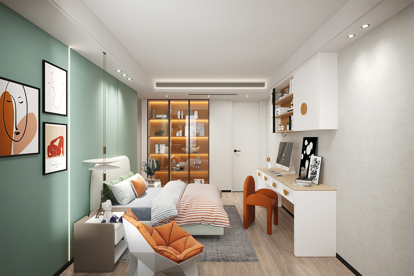 浦东城市经典290平现代风格独栋别墅卧室装修效果图
