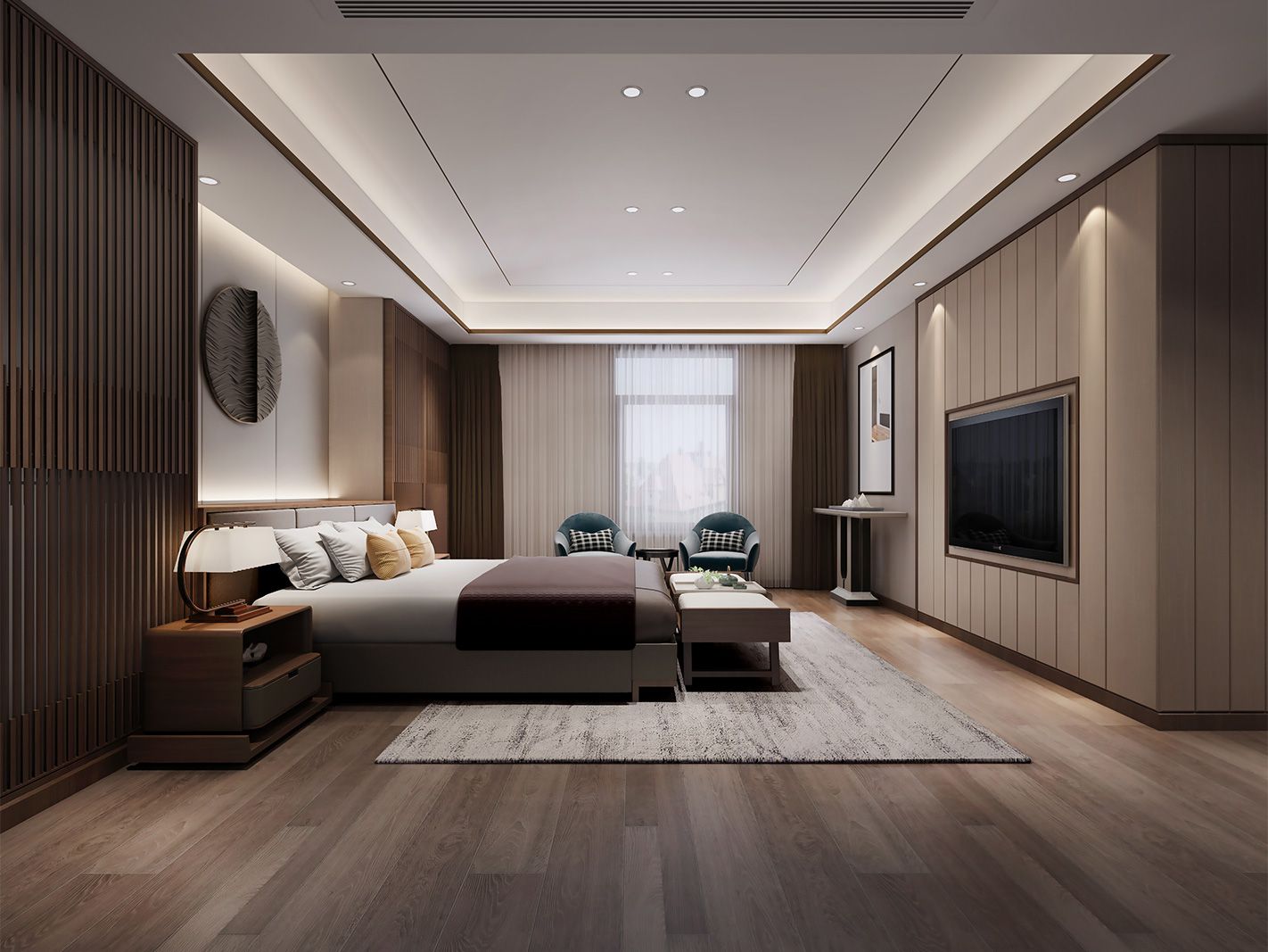 嘉定区铂悦西郊800平新中式风格独栋别墅卧室装修效果图