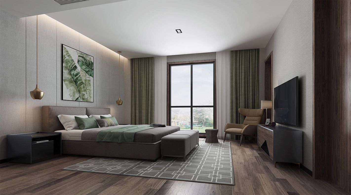 浦东尼德兰官邸420平现代极简风格大平层卧室装修效果图