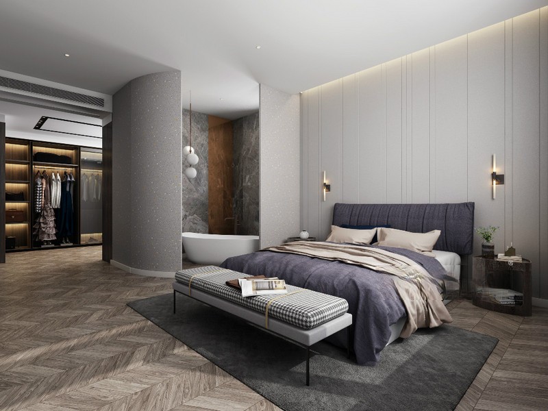 上海兴泰御都400平现代简约风格四居室卧室装修效果图