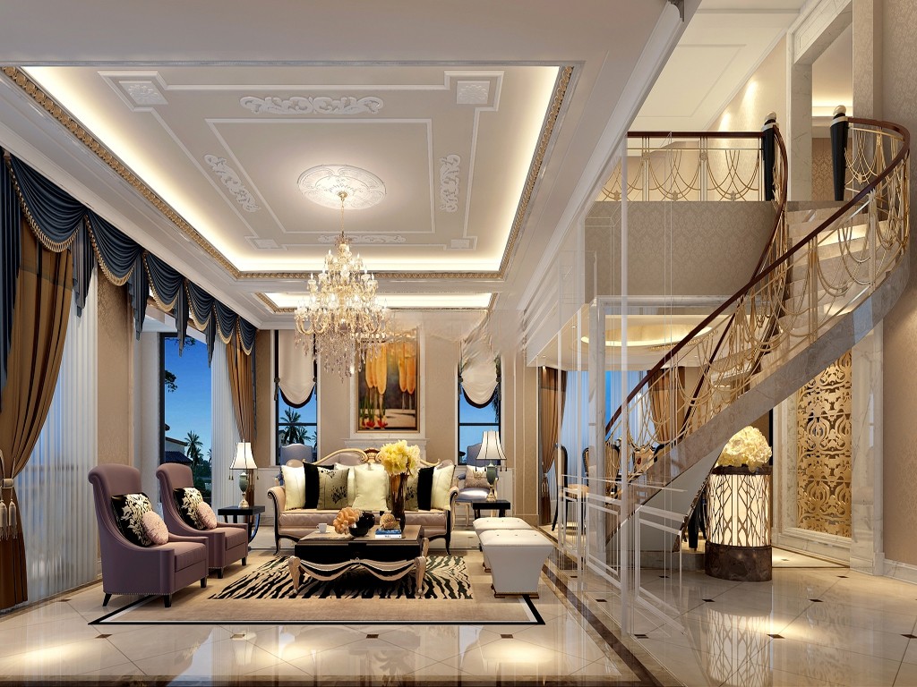 浦东盛世天地400平欧式风格叠加别墅客厅装修效果图