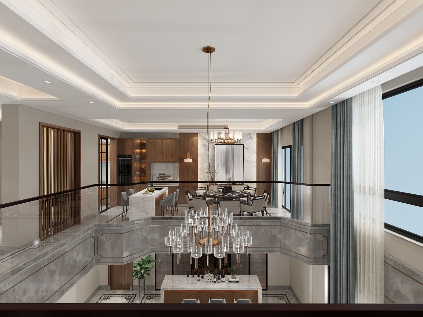 杨浦区上海院子600平新中式风格独栋别墅餐厅装修效果图