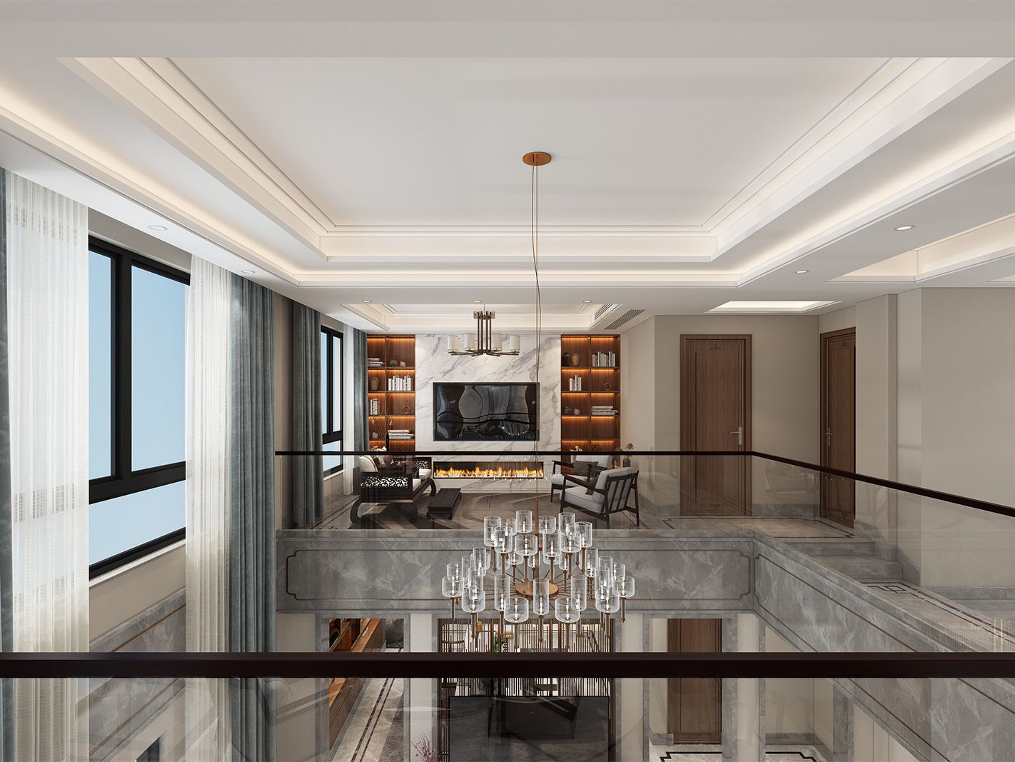 杨浦区上海院子600平新中式风格独栋别墅客厅装修效果图