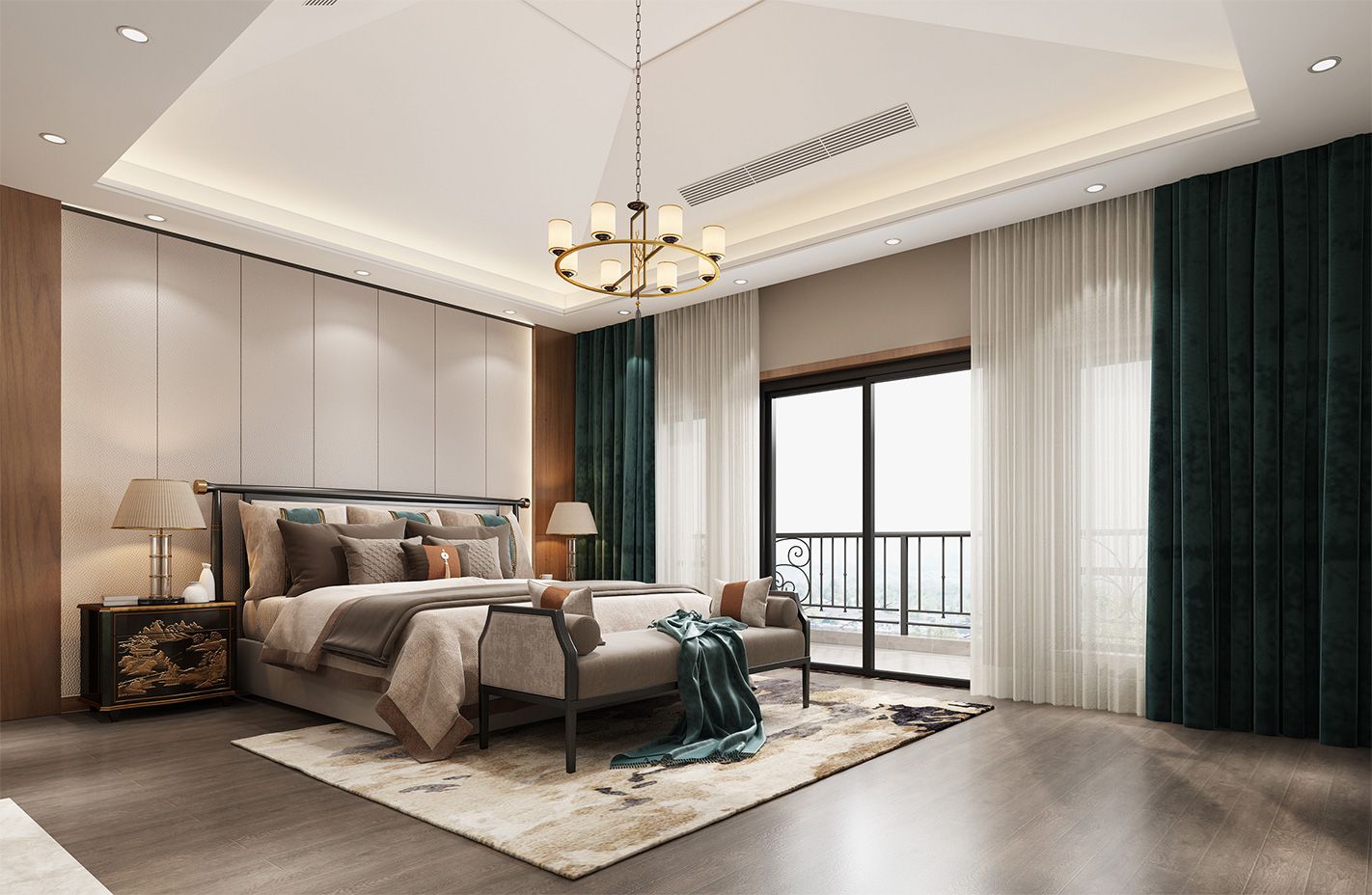 杨浦区上海院子600平新中式风格独栋别墅卧室装修效果图