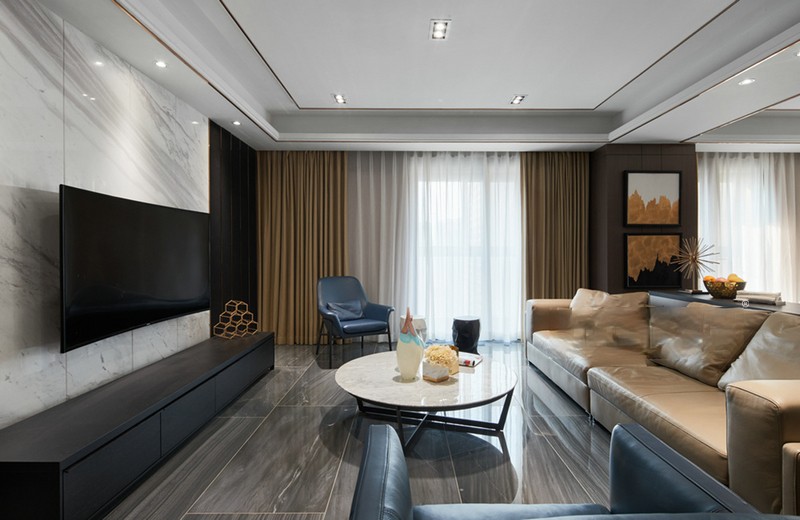 上海丽水湾160平现代简约风格住宅客厅装修效果图