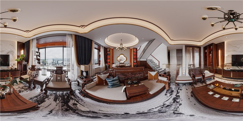 上海宝山云麓之城110平新中式风格三居室客厅装修效果图
