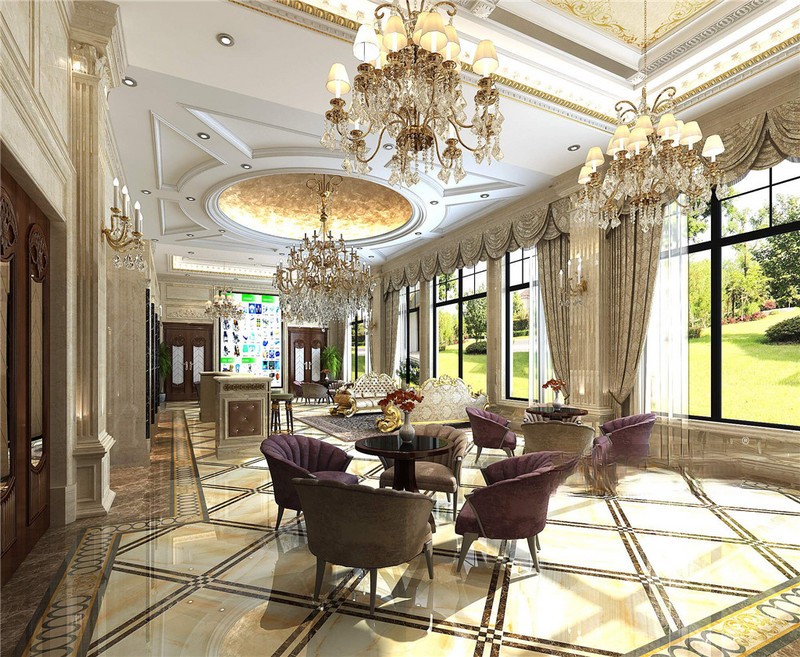 上海上海申公馆2300平欧式风格别墅客厅装修效果图