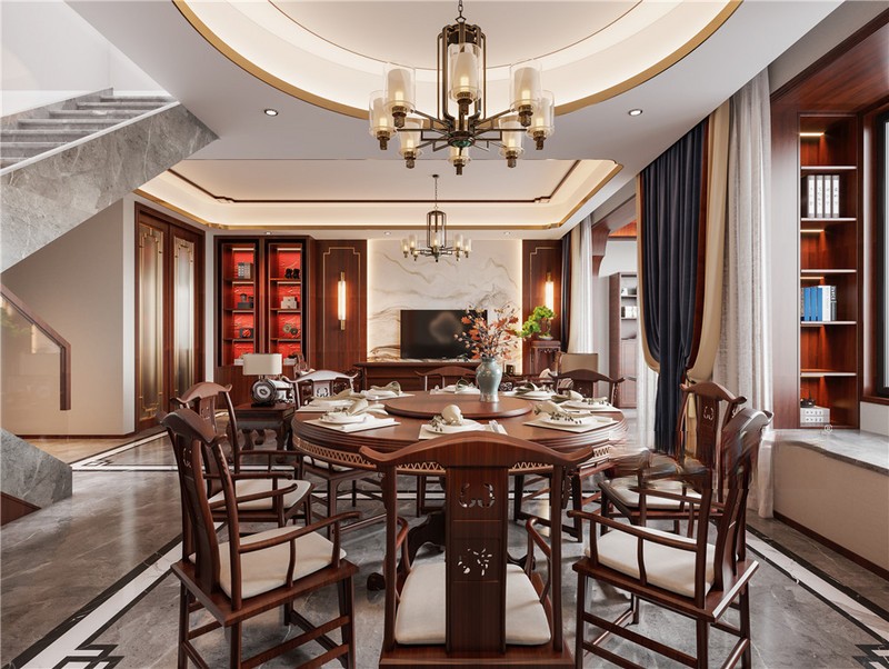上海宝山云麓之城110平新中式风格三居室餐厅装修效果图