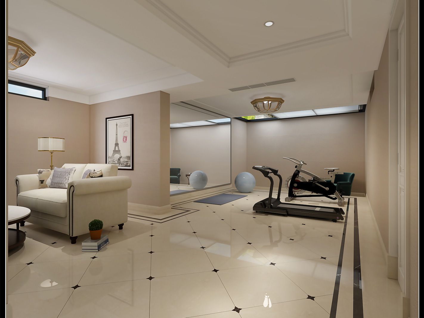 嘉定区中海翡翠500平美式风格独栋别墅地下室装修效果图