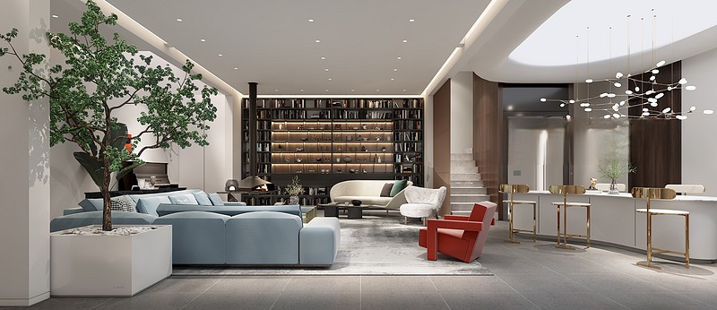 上海保利垄上600平现代简约风格别墅客厅装修效果图