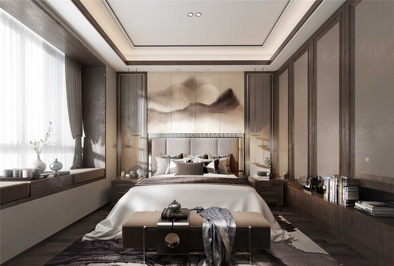 上海宝山云麓之城110平新中式风格三居室卧室装修效果图
