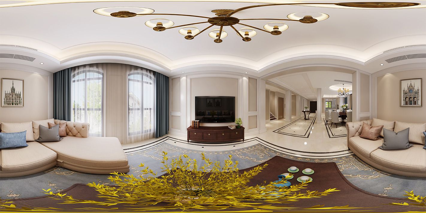嘉定区中海翡翠500平美式风格独栋别墅客厅装修效果图
