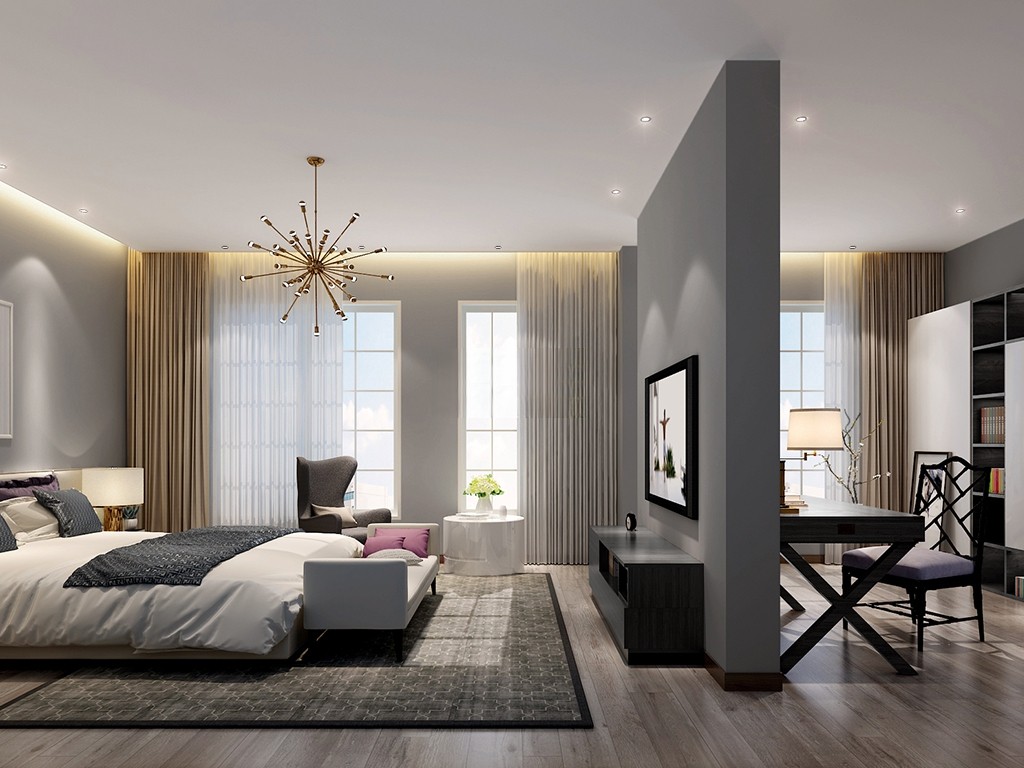金山区海上纳缇350平现代风格独栋别墅卧室装修效果图