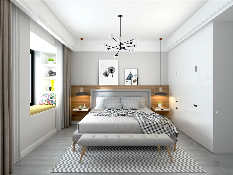 上海湖山香颂湾127平现代简约风格住宅卧室装修效果图