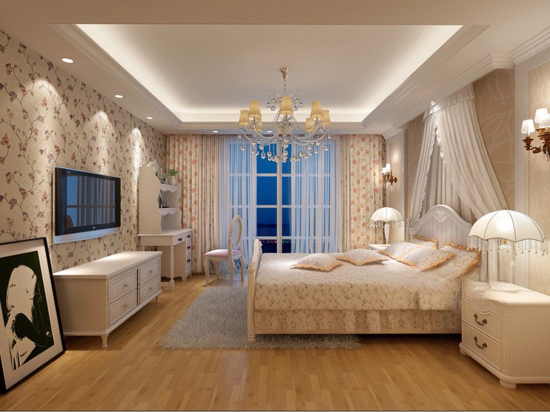 上海银都花园125平美式乡村风格三居室卧室装修效果图