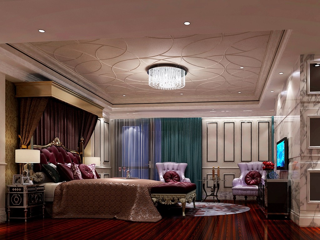 闵行区复地北桥城600平美式风格独栋别墅卧室装修效果图