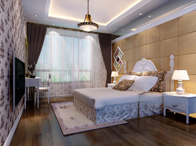 上海银都花园125平美式乡村风格三居室卧室装修效果图