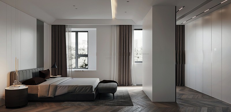 上海金地都会艺境211平现代简约风格复式卧室装修效果图