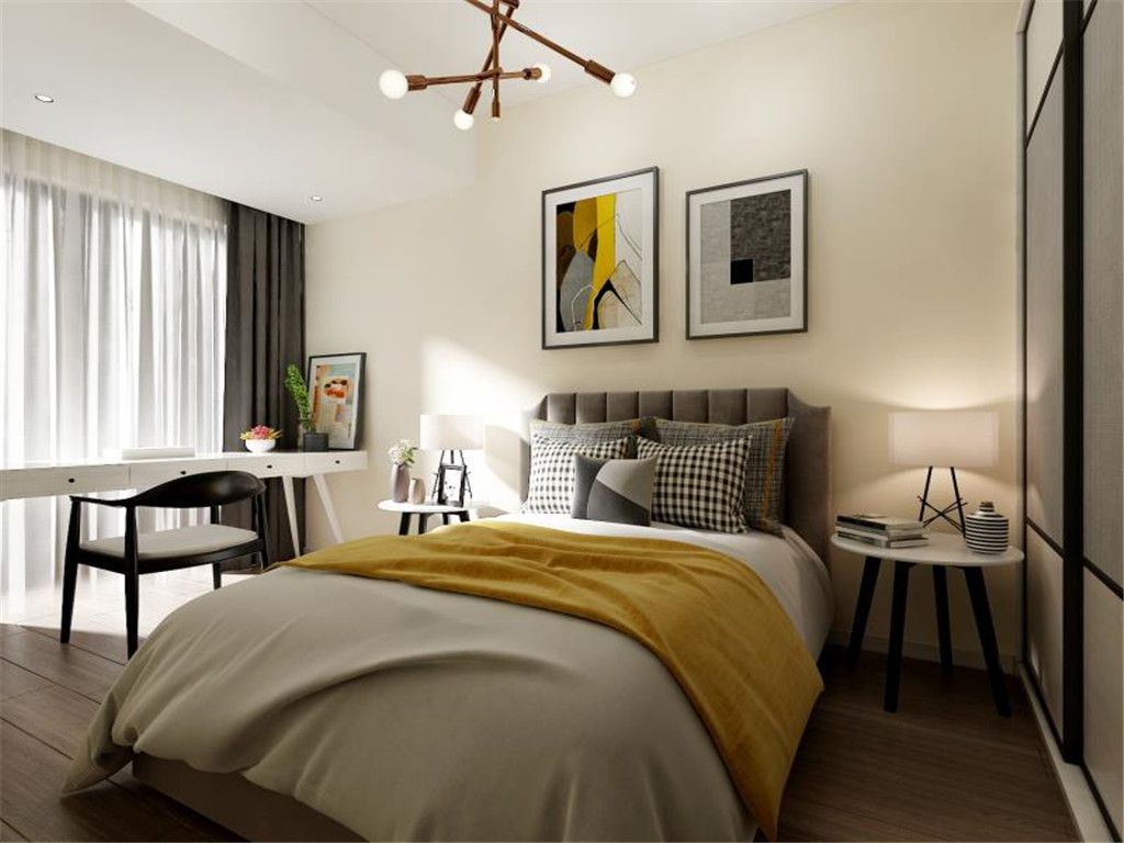 宝山区海德名门120平现代风格叠加别墅卧室装修效果图