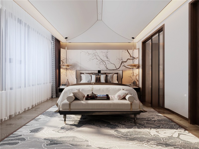 上海上海金地水悦堂180平新中式风格别墅卧室装修效果图