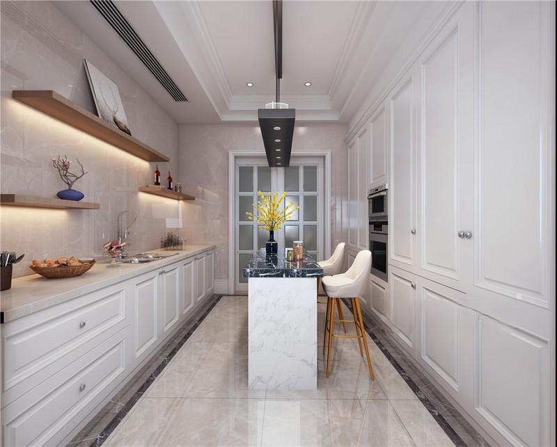 上海金地天境380平新中式风格别墅厨房装修效果图