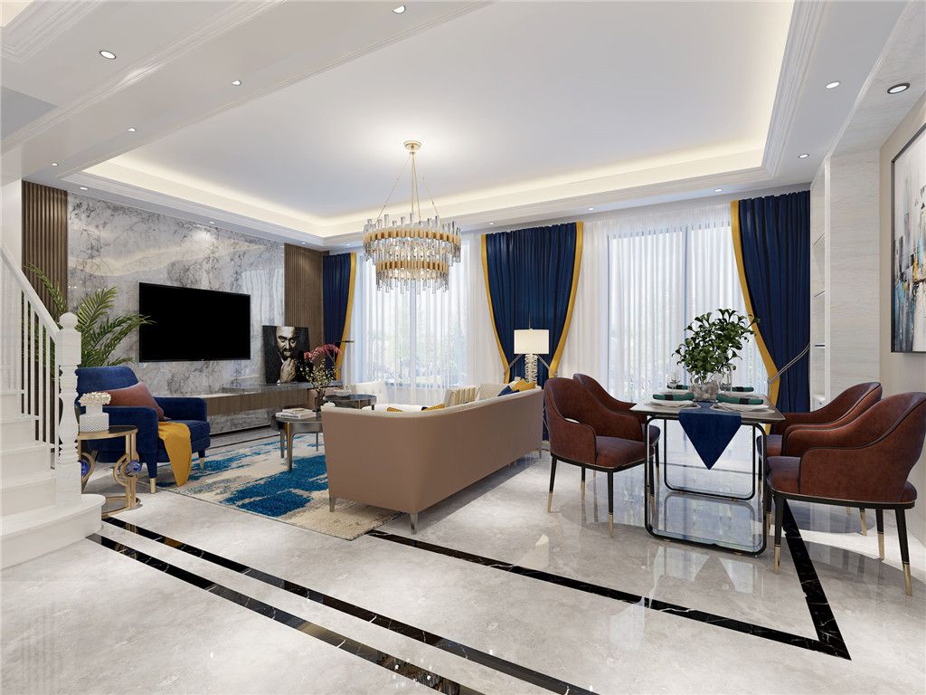 宝山区正荣国领160平法式风格大平层客厅装修效果图