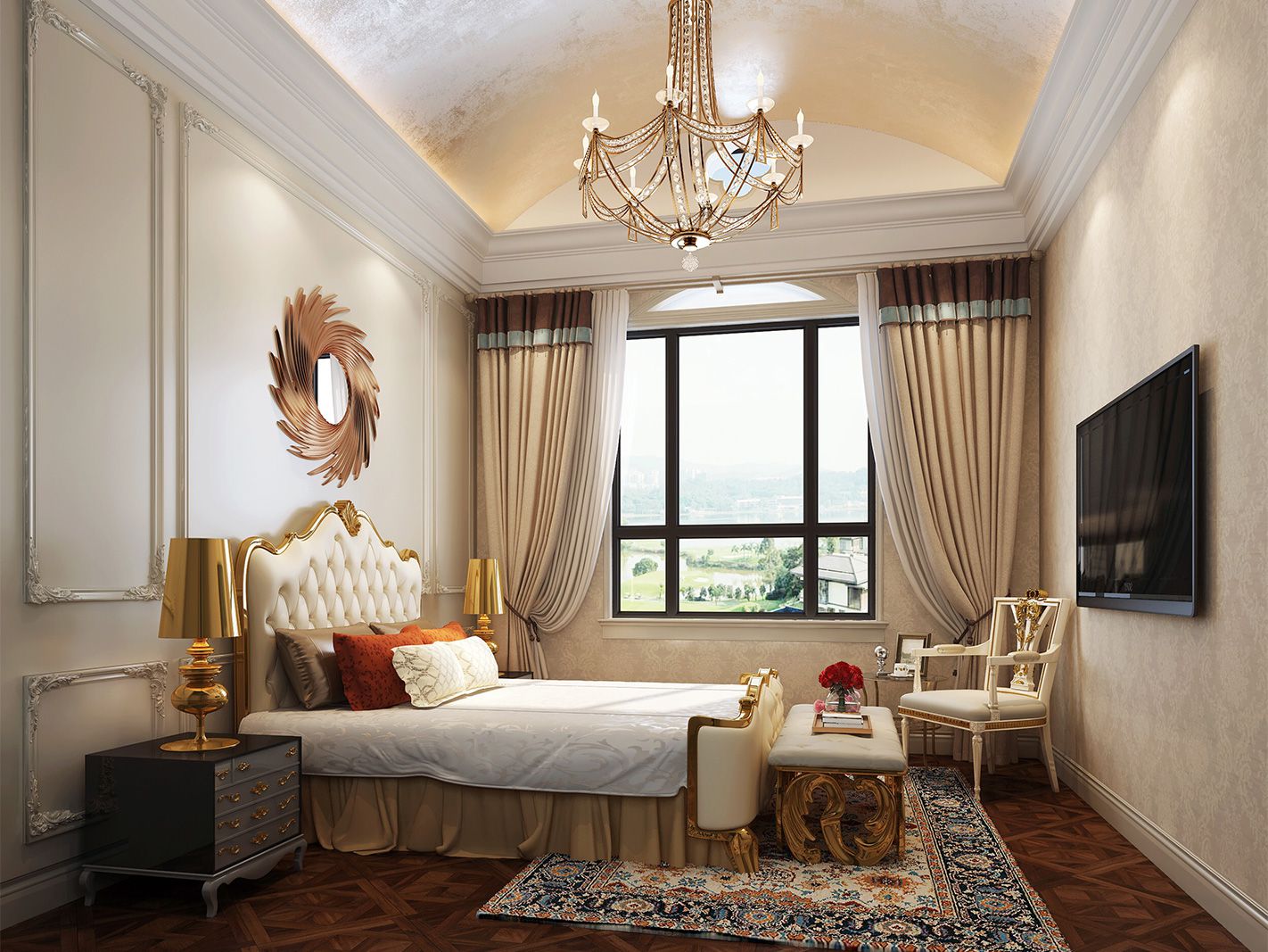 浦东东郊紫园500平美式风格独栋别墅卧室装修效果图