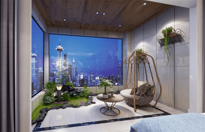 上海金地天境380平新中式风格别墅阳台装修效果图