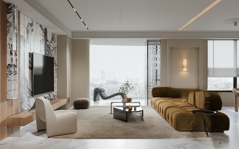 上海国际丽都城260平法式风格三居室客厅装修效果图
