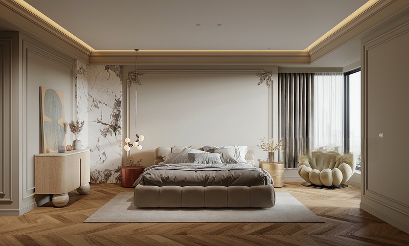 上海国际丽都城260平法式风格三居室卧室装修效果图