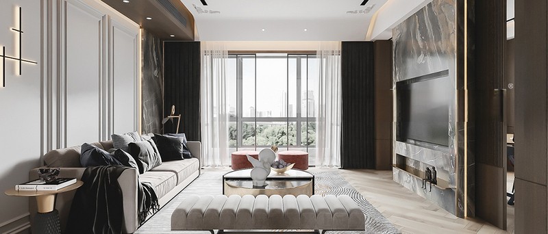 上海大名紫金九号123平轻奢风格三居室客厅装修效果图