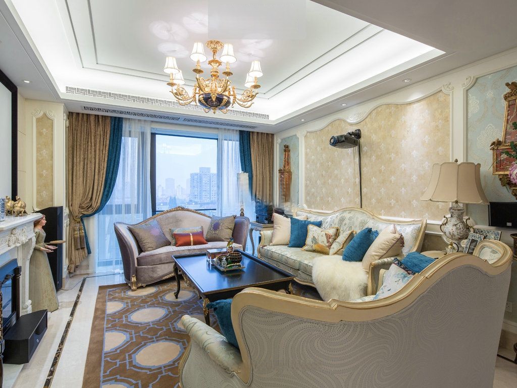 浦东锦绣兰庭147平法式风格公寓客厅装修效果图