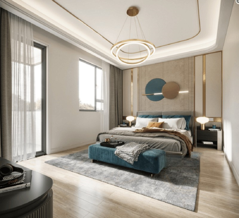 上海嘉定万科天籁湖畔240平轻奢风格别墅卧室装修效果图
