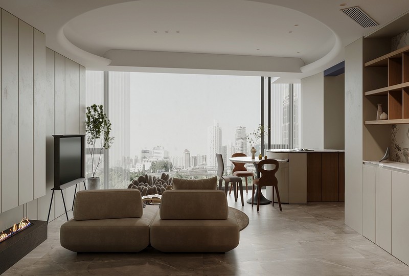 上海金外滩151平现代简约风格三居室客厅装修效果图