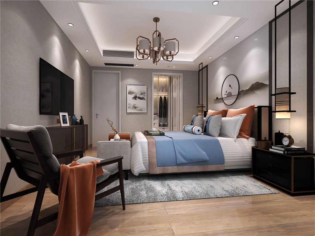 宝山区正荣国领160平新中式风格大平层卧室装修效果图