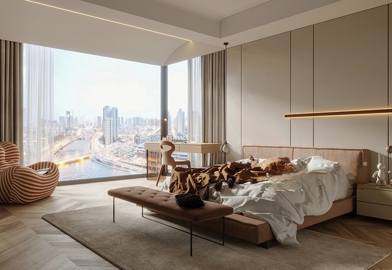 上海金外滩151平现代简约风格三居室卧室装修效果图