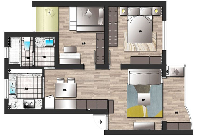 宝山区恒盛豪庭90平现代风格公寓装修效果图