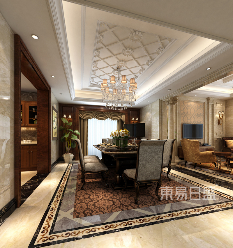 上海玫瑰里366平美式风格别墅餐厅装修效果图