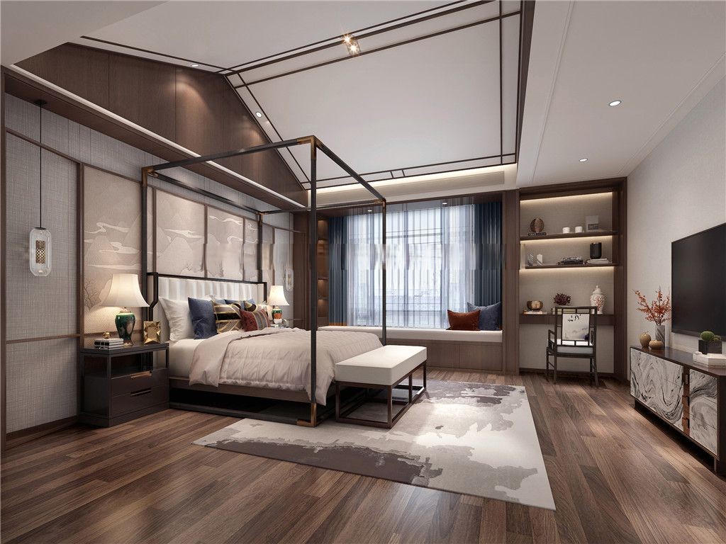 金山区650平新中式风格独栋别墅卧室装修效果图