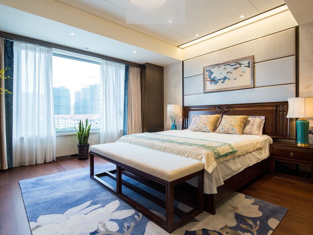 浦东万科翡翠滨江210平新中式风格大平层卧室装修效果图