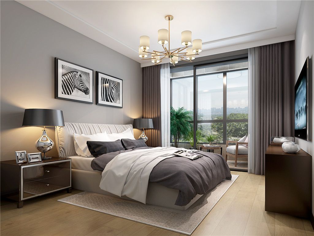 浦东保利铃兰300平现代风格叠加别墅卧室装修效果图