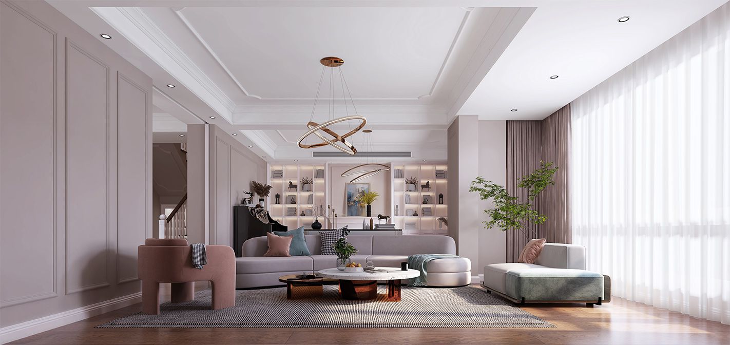浦东风信景苑230平美式风格公寓客厅装修效果图