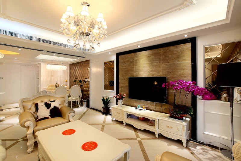 上海亚东观云国际130平简欧风格三居室客厅装修效果图