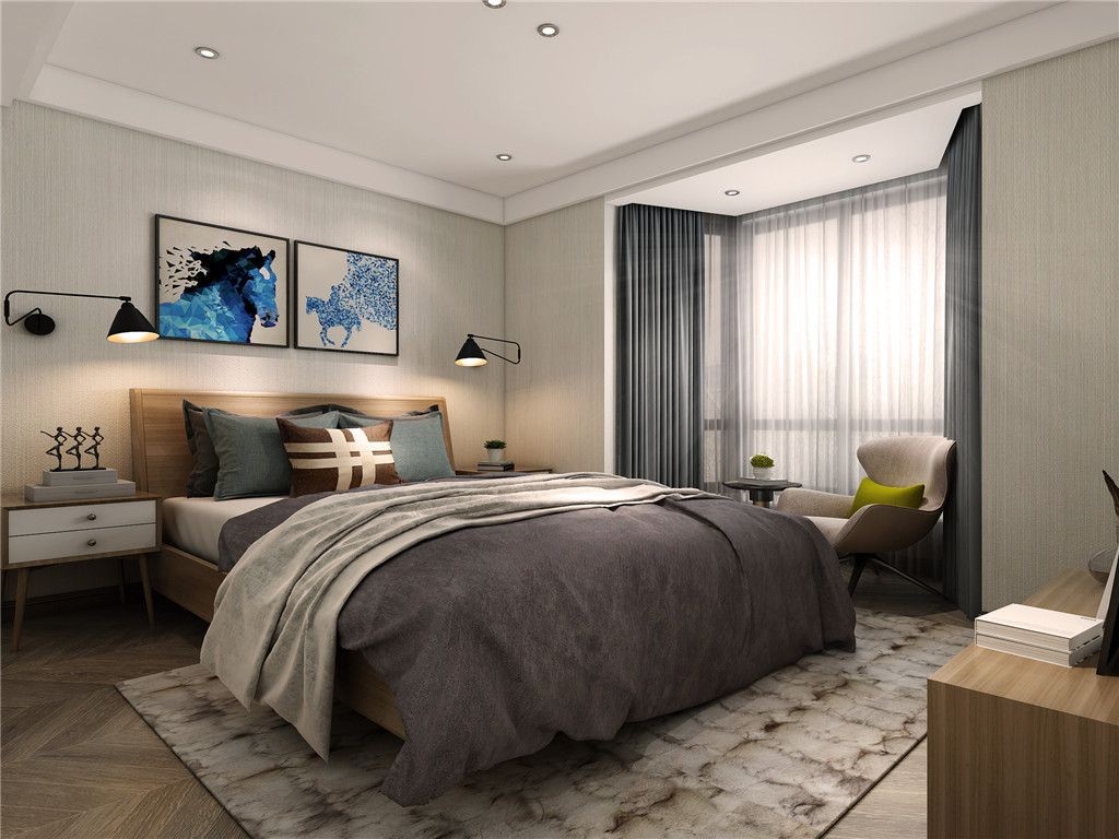 浦东金色维也纳490平现代风格独栋别墅卧室装修效果图