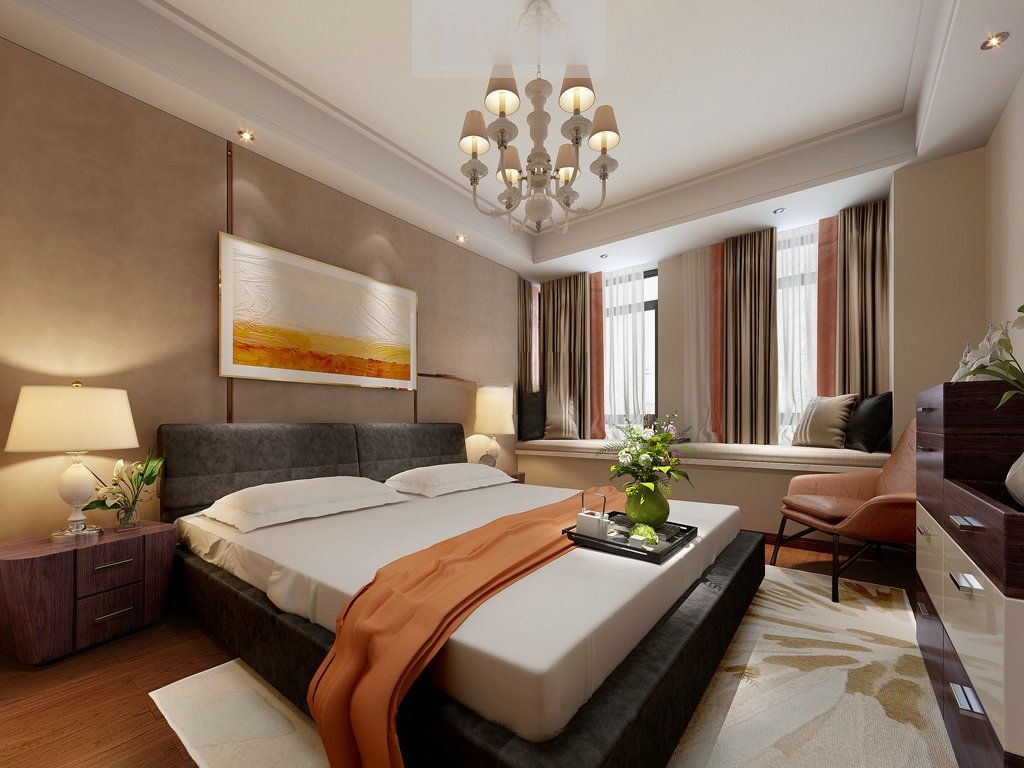 浦东仁恒东郊177平现代风格大平层卧室装修效果图