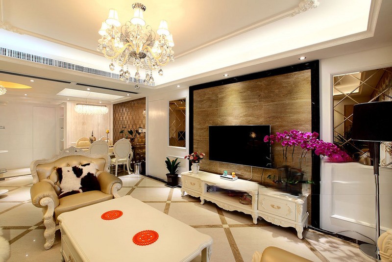 上海亚东观云国际130平简欧风格三居室客厅装修效果图