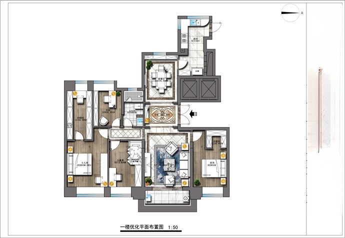 松江区龙湖新壹城115平现代风格公寓装修效果图