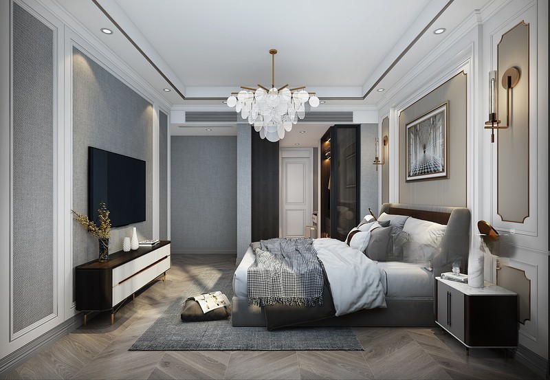 上海杨浦嘉誉湾200平美式风格住宅卧室装修效果图